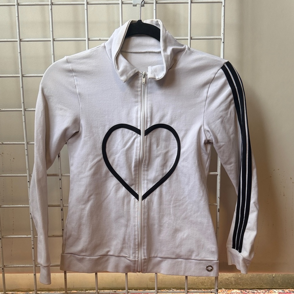 Vintage Sports Jacket Bluefish Women's White Zip-Up Jacket with Heart Graphic XS